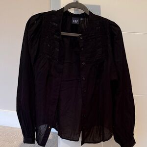 GAP Black Lace-Yoke Button Front Blouse
